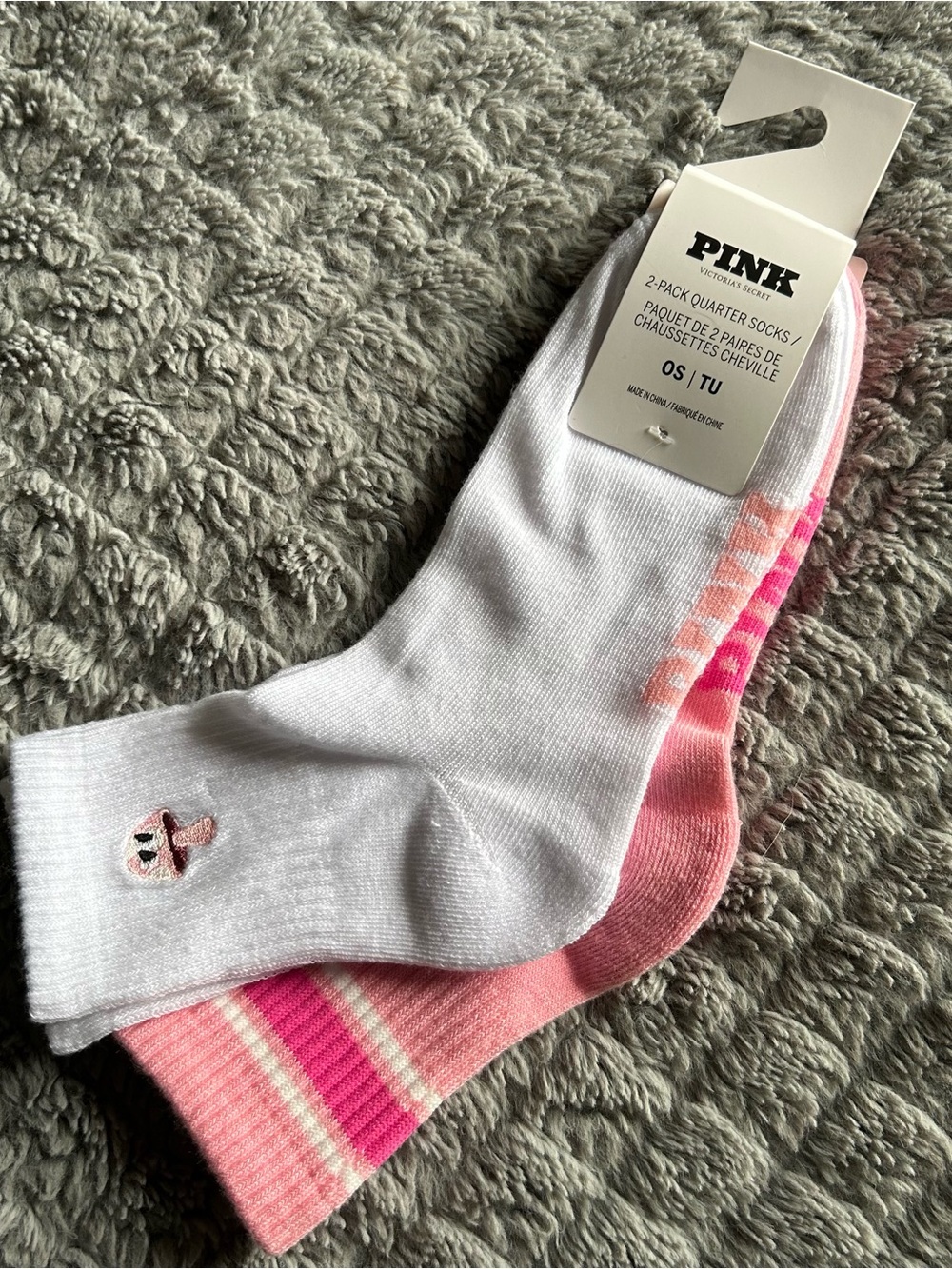 NWT PINK Victoria's Secret Women's 2-Pack White & Pink Quarter Socks